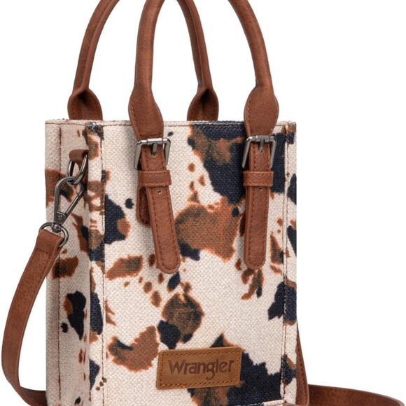 Handbags - Small Canvas Crossbody Bag Women Aztec Cow Print Compact Western Purse